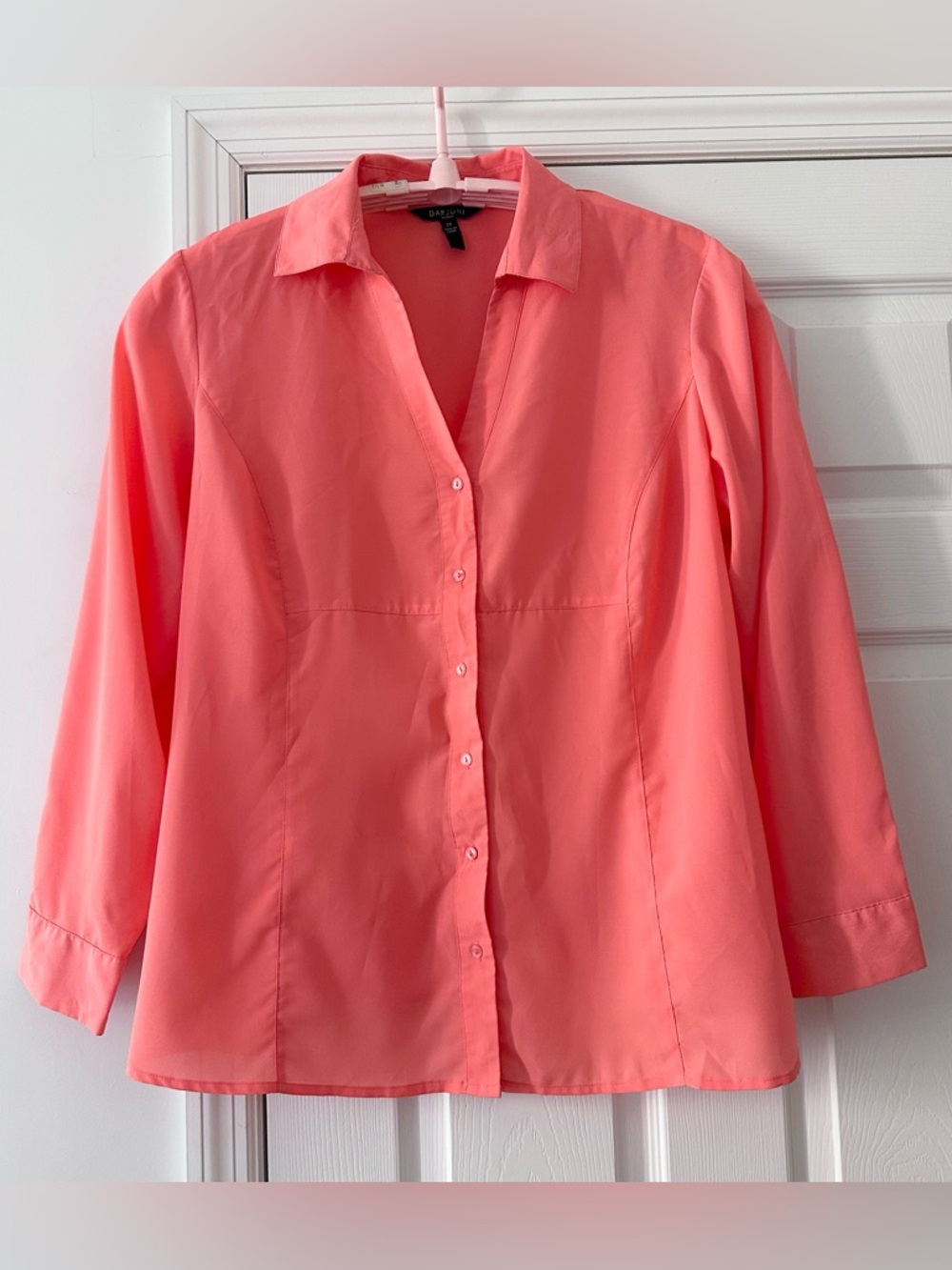 Coral Lightweight Blouse Long Sleeve Button Up Plus Size 2X Slight Sheen DARJONI